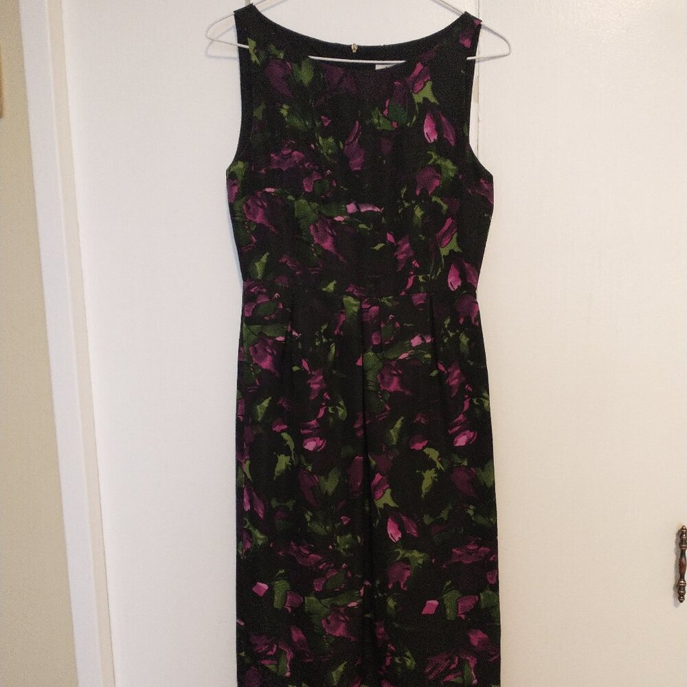 L K Bennett dress UK6/US2/EUR34 black with green&pink floral pattern